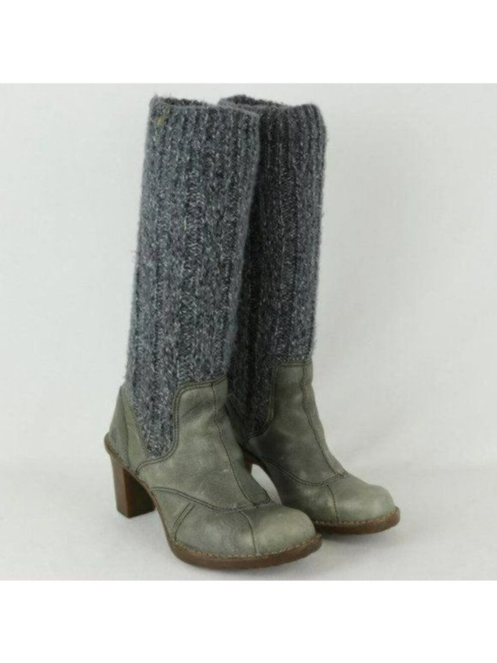 El Naturalista Duna Women's Size 5 Gray Leather & Knit Winter Sock Heeled Boots